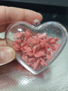Cute Pink Pins Heart Shaped Pins with Clear Heart Shaped Pin Case